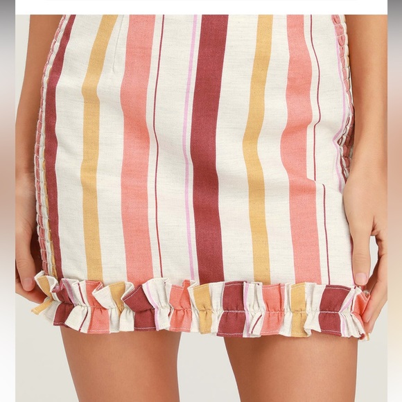 Lulus - Clara Lynn Pink Striped Ruffle Mini Skirt - Picture 6 of 7